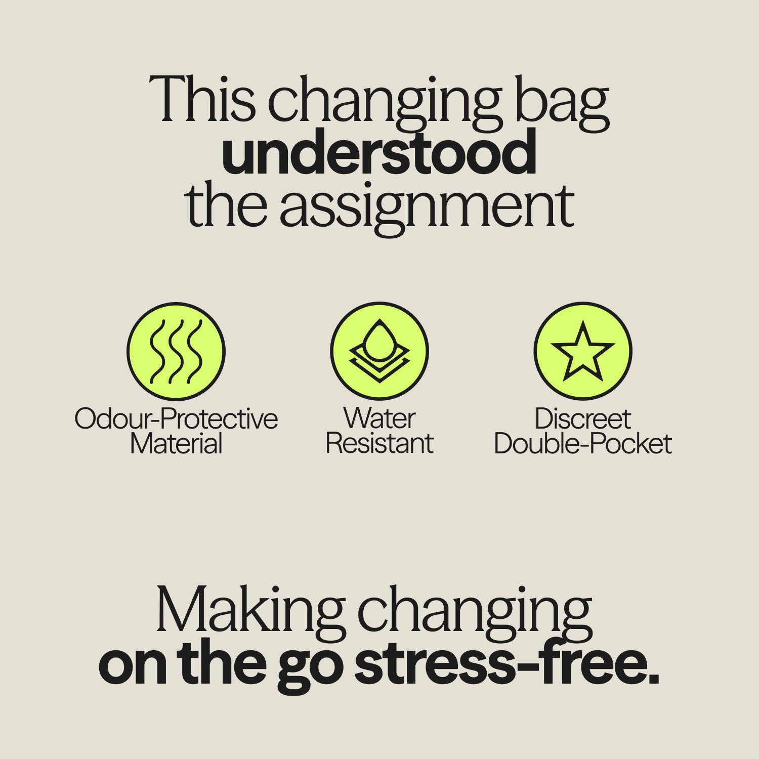 Features of the WUKA pink two-pocket changing bag: odour-protective, water-resistant, and discreetly designed for easy changing