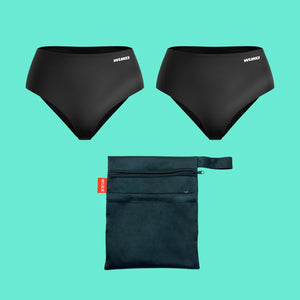 WUKA Teen Period School Set – includes leak-proof period pants and a discreet black wet bag. Trusted 4.8-star comfort and protection for school